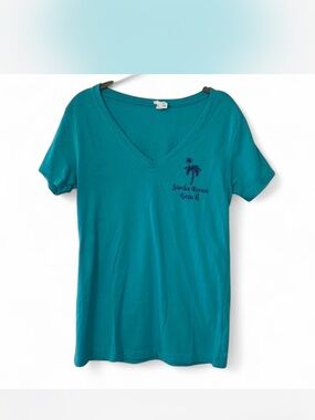 Beachy Comfy Santa Rosa Beach Teal V-Neck Tee Size M
